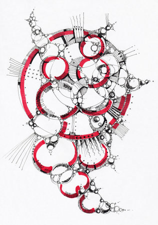 Abstract geometrical drawing on paper with pens and markers.の写真素材