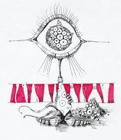 Picture an alien character in a tie. Figure marker and pen on paper. See the whole series in my portfolio.の写真素材