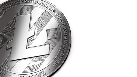 Macro shot of Litecoin (LTC)  and copy space on the right where you can place your text or chart....