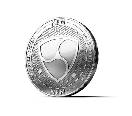 Silver NEM coin isolated on white background. Concept coin. 3D renderingの写真素材