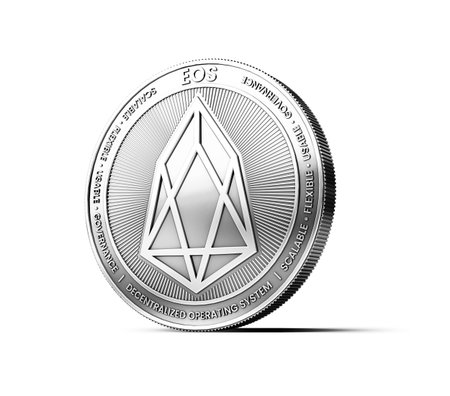 Silver EOS coin isolated on white background. Concept coin. 3D renderingの写真素材