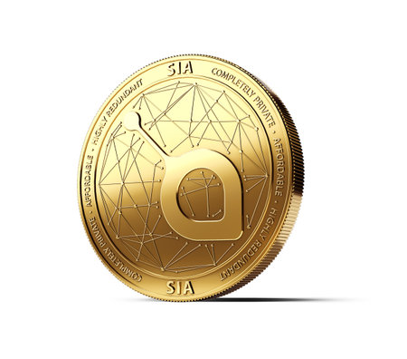 Golden SIA cryptocurrency physical concept coin isolated on white background. 3D renderingの写真素材
