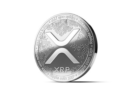 Silver Ripple (XRP) coin isolated white background. (new virtual money) 3D renderingの写真素材