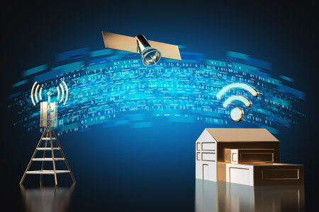 High speed data transfer from home. Fast internet connection concept. 3D renderingの写真素材