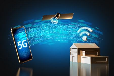 High speed data transfer diagram over 5G network concept. 3D renderingの写真素材