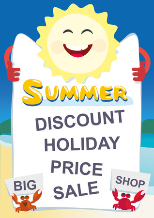 Sun holds a blank sheet of paper. Template for blank labels.のイラスト素材