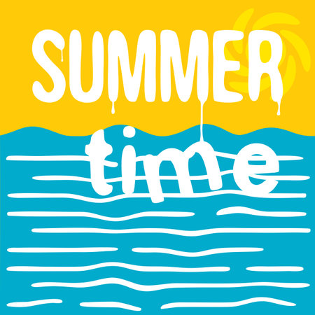 The waves and the ship under sail. The hot summer time. Retro greeting card. Flat style illustration.のイラスト素材