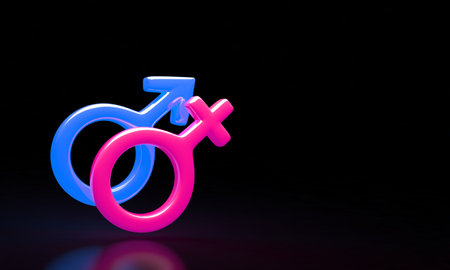 Male and female symbols combination. 3d render illustrationの写真素材