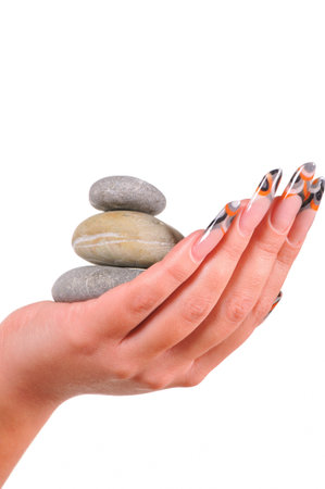 beautiful female nails with pebblesの写真素材