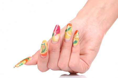 Beautiful manicure on female handsの写真素材