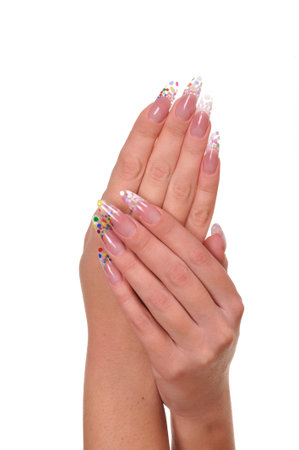 Beautiful manicure on female handsの写真素材