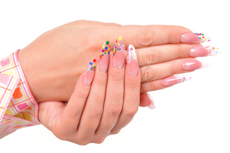 Beautiful manicure on female handsの写真素材