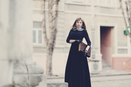 elegant woman dressed in retro style の写真素材