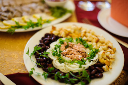 catering table set service at restaurant before party 