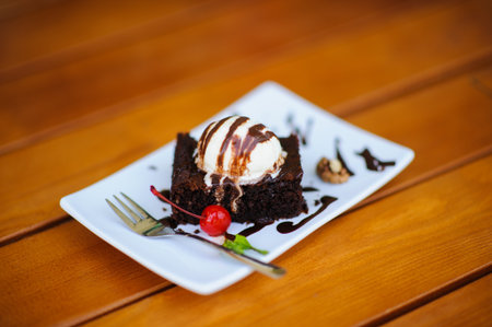 Ice Cream on the wooden tableの写真素材