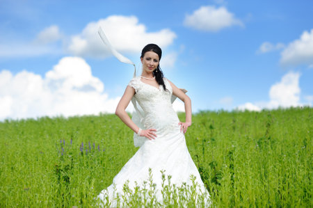 Young attractive bride outdoorの写真素材