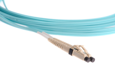 Fiber optic cables isolated over white background