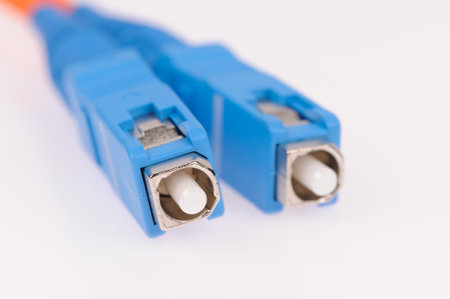 Fiber optic cables isolated on grey backgroundの写真素材