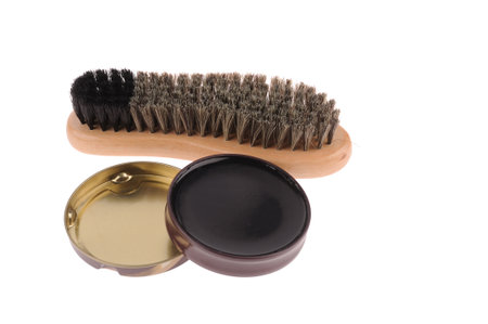  Shoe brush with wax isolated over white  backgroundの写真素材