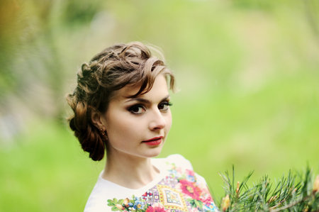 portrait of nice girl with white roses