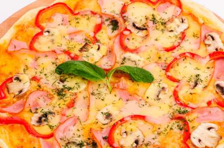 Tasty, flavorful pizza on gray backgroundの写真素材