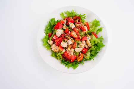 fresh salad with tomato and meatの写真素材