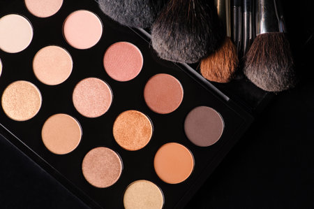 professional cosmetics for make up on black backgroundの写真素材