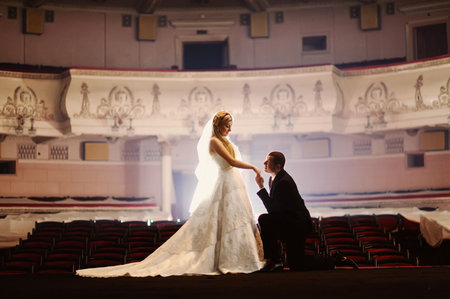 Happy bride and groom on their wedding dayの写真素材