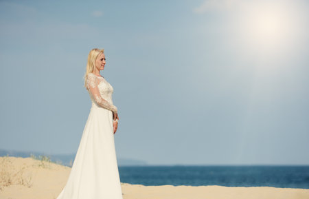 Beautiful portrait of the bride  outdoorの写真素材