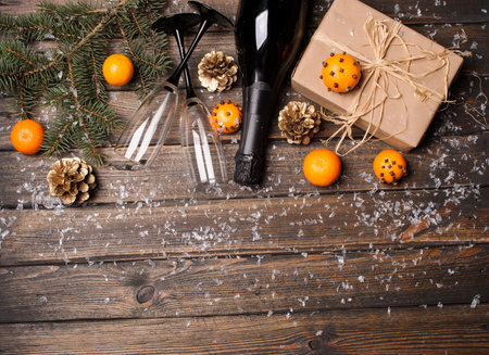 Christmas presents.Magic Christmas composition.の写真素材