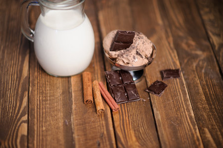 Chocolate coffee ice cream ball in a bowlの写真素材