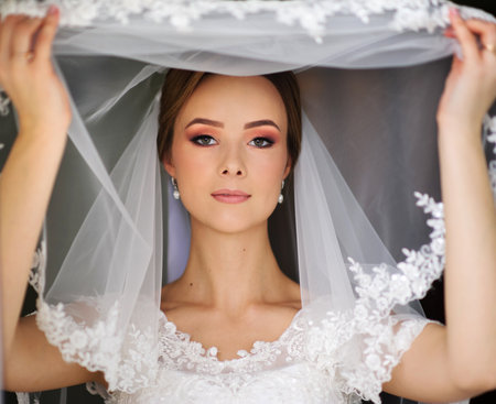 Beautiful bride on her wedding morning. Wedding dayの写真素材