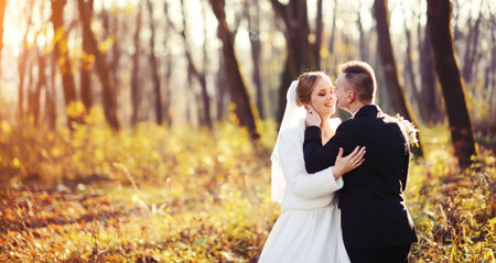 Young wedding couple enjoying romantic momentsの写真素材