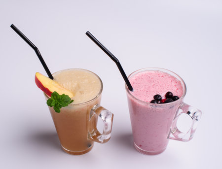 Blueberry smoothie on tableの写真素材
