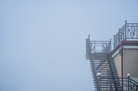 House facade in a fog. Autumn weatherの写真素材
