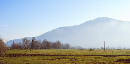 Sunny autumn day. Landscape in mountainsの写真素材