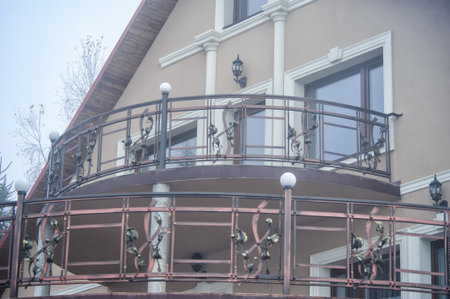 House facade in a fog. Autumn weatherの写真素材