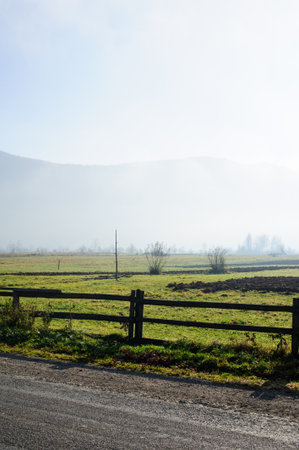Sunny autumn day. Landscape in mountainsの写真素材