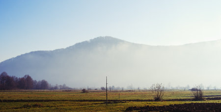 Sunny autumn day. Landscape in mountainsの写真素材