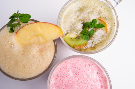 Blueberry smoothie on a tableの写真素材