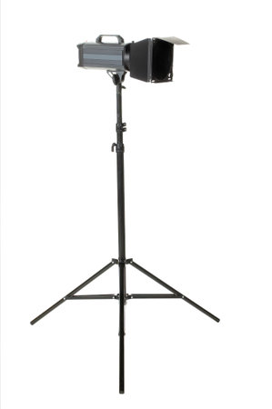 studio flash with reflector and comb isolated on a white backgroundの写真素材