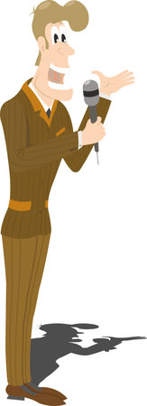 reporter making a live broadcast, holding a microphoneのイラスト素材