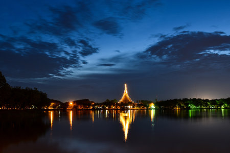 Wat Nong Wang temple in Twilight Time. Khon Kaen Province, Thailand.の写真素材
