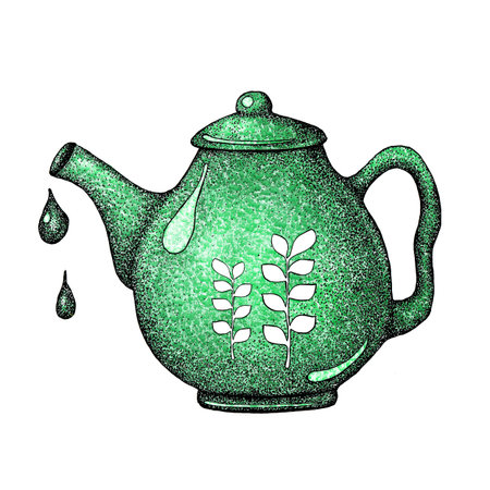 Hand drawn set with tea elements. Kettle, teapot for the design of the banner, print, label, menu poster cafe advertisingの写真素材