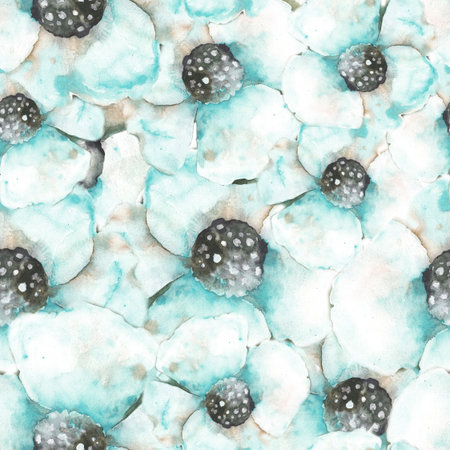 Seamless floral pattern with poppies. Watercolor drawing for design of fabric, background, wallpaper, covers, cards, templates, invitations, greetings printsの写真素材