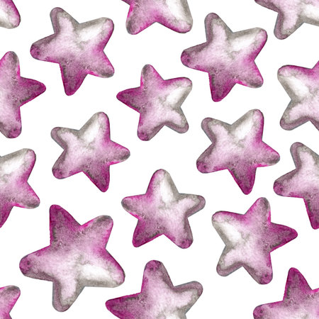Celebratory background with metal stars. Christmas star for design and decoration of wallpaper, invitations, greetings, wrappers, packaging, paper, postcards, template, wall. Watercolor seamless pattern for new year.の写真素材