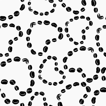 Seamless pattern with coffee beans in the form of hearts. Vector illustration. Hand-drawing pointel for design of banner, background, wallpaper, packaging, wrapper, menu, cafe, advertisementのイラスト素材