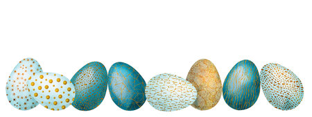 Easter set with patterned eggs. Hand drawn watercolor illustration isolated on white background....