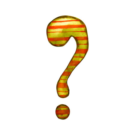 Drawing of a cartoon question mark. Hand drawn multi colored watercolor closeup illustration...