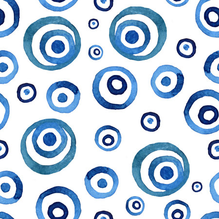 Seamless pattern with abstract patterns, circles. Hand watercolor illustration on a white background. Design for fabric, print, template, packaging, wrapper, textile, wallpaper, invitation.の写真素材